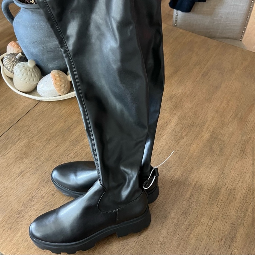 OPEN EDIT Evie Black Over The Knee Platform Boots Biker Grunge 👢 - Picture 7 of 7